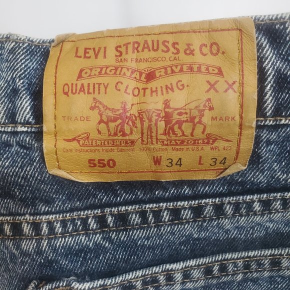VTG. 91' Levi’s 550 Jeans Men’s 34x34 Relaxed Fit Baggy Blue Acid Wash Denim - Picture 10 of 13